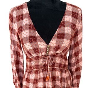 Pilcro Plaid Blouse in Red and White